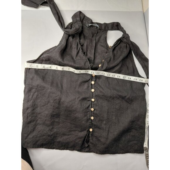 Zara Womens Black Linen Halter Top With Button Front & Tie Neck - Picture 5 of 7